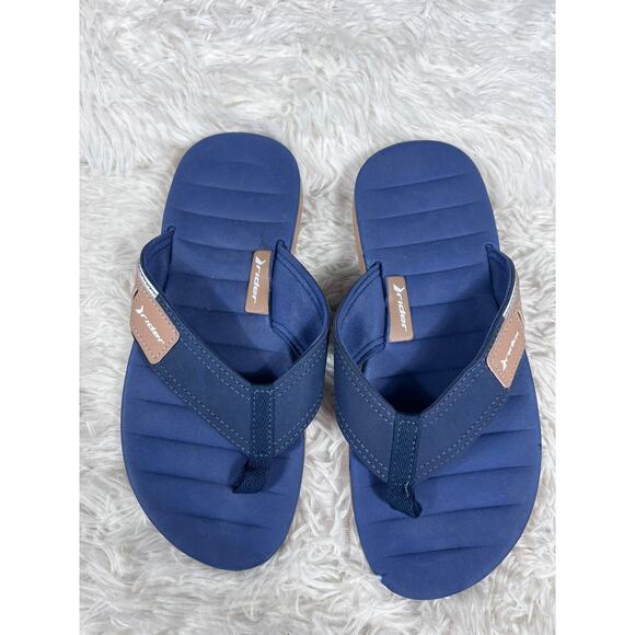 Rider Shoes Mens Size 8 Blue Tan Thong Flip Flop Sandals Casual Comfort Grendene - Picture 1 of 8
